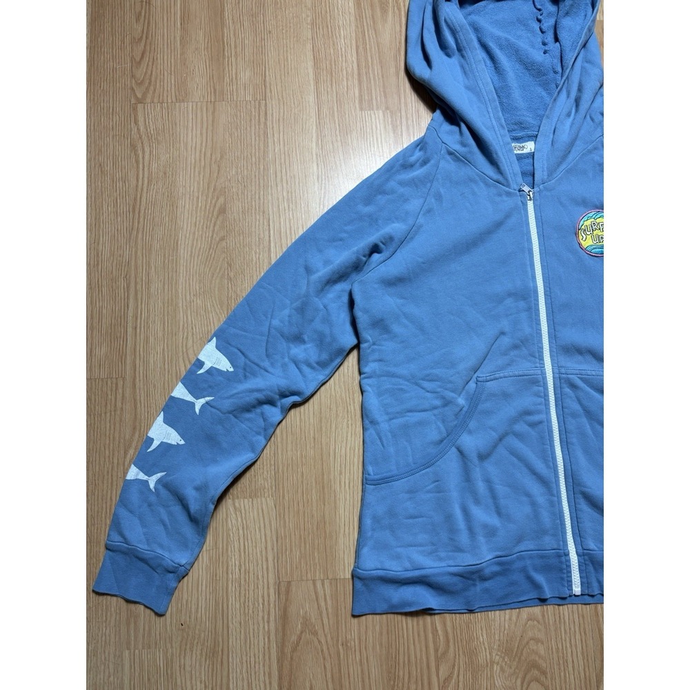 Lauren Moshi Blue Surfs Up Shark Women Large Full Zip Up Hoodie Beach Summer - Picture 2 of 11